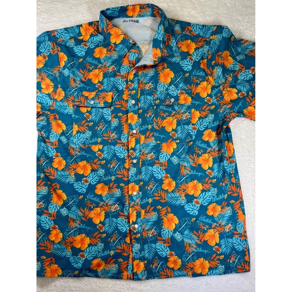 Whataburger Mens Floral Tropical Pearl Snap Shirt Blue size Large Short Sleeve - Picture 13 of 16